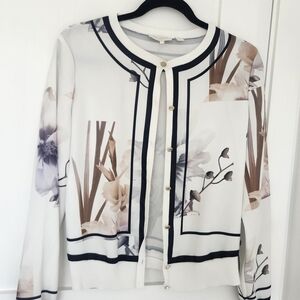 Ted Baker White Cardigan with Black Trim and Floral Graphic